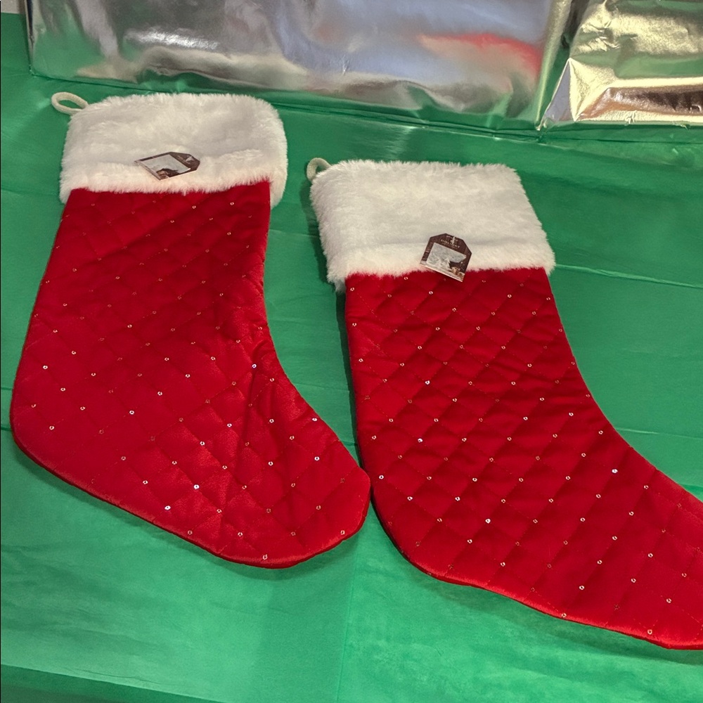 Red Quilted Christmas Stockings with White Cuff